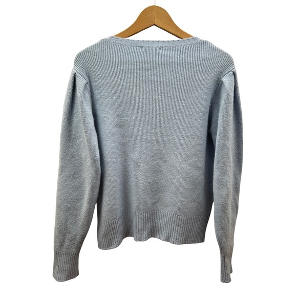 Tularosa Ribbed Knit‎ Sweater Womens M Lt Blue Shoulder Ruffle Detail Wool Blend - Picture 3 of 7